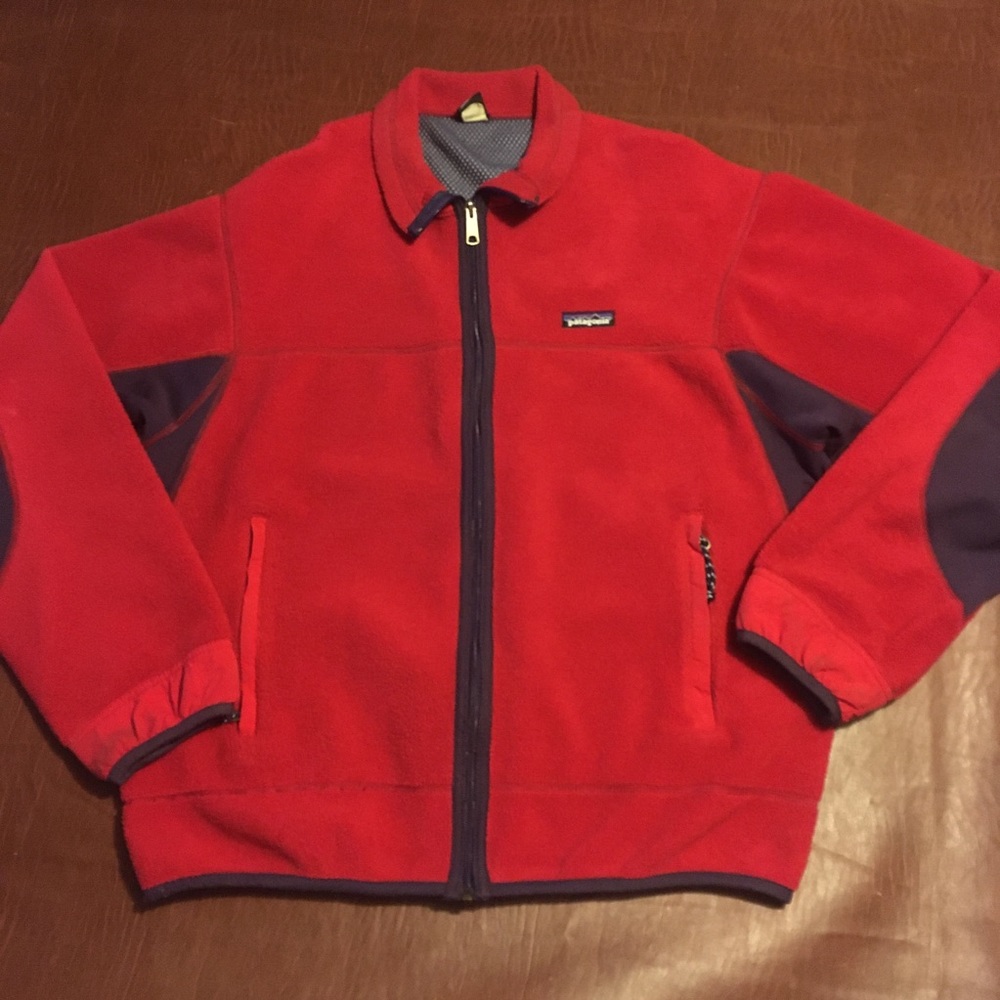 Vtg 80s 90s PEF Patagonia Full Zip Fleece Sweater Jacket Red L